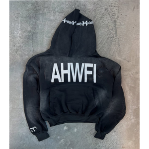 เสื้อครอปมีฮู้ดแบบมีซิปสำหรับผู้ชายเสื้อครอปซิป500gsm สีจางลงผลิตตามสั่ง - Product Image 3