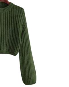 เสื้อสเวตเตอร์ไหมพรมสีเขียวเข้ม แขนยาว ทรงครอป สำหรับผู้หญิง ใส่สบาย อุ่น ยืดหยุ่น แฟชั่นลำลอง เหมาะสำหรับฤดูหนาว - Product Image 3