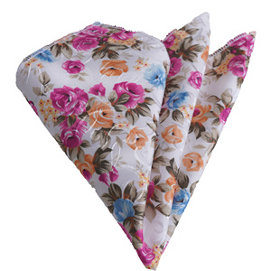 Blanco Rosa naranja Rosa impreso hombres pañuelo elegante estampado camisa accesorio - Product Image 1