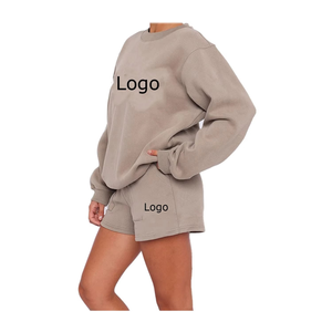 Unisex Cotton Crew Neck Sweatshirt <b>Shorts</b> Set Lightweight Eco-Friendly Custom Logo Jogging Sweat suit for <b>Men</b> and Women - Product Image 1