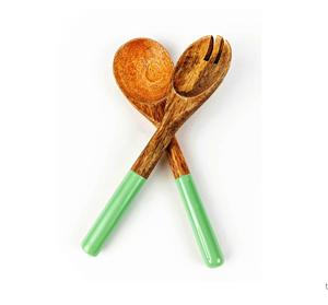Acacia Wood Durable Salad Mixing Fork and Spoon Set with <b>Resin</b> Handle Dishwasher Safe Heat Resistant American Style - Product Image 1