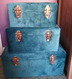Gold Tone Hardware Rectangle Organizer Boxes Luxury Velvet Ottoman Footstool Home Decor Velvet <b>Storage</b> Trunk Set of 3 - Product Image 1