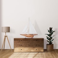 Y018 - Yacht Endeavour en bois de cèdre, modèle de voilier de style nautique, peint à la main, décoration pour la maison ou le bureau, 100Lx18Wx125H Cm