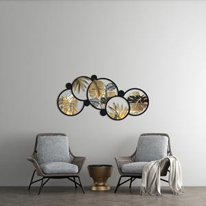 Cadre rond noir avec feuille d'or, art mural pour salon, décoration festive, hôtels et halls et célébrations, accessoire de décoration murale - Product Image 5