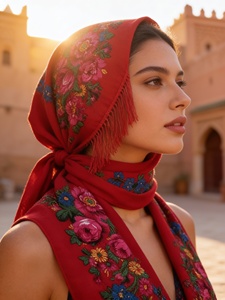 Chal con estampado floral y flecos, pañuelo cuadrado de estilo étnico para mujer, uso diario - Product Image 3