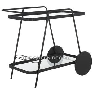 Chariot de service moderne en acier inoxydable avec miroir en métal doré Chariot de restauration avec dessus en verre pour hôtel Mobilier Salon - Product Image 2