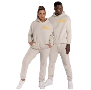 Chándales personalizados de gran tamaño para mujer, conjuntos holgados de 450 gramos con capucha y pantalones de chándal, chándal de algodón de lana de Color sólido para mujer - Product Image 5