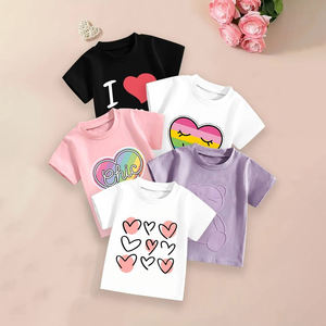 เสื้อยืดถักนิตติ้งหลากสีสำหรับเด็กผู้หญิงเป็นมิตรต่อสิ่งแวดล้อมลำลองพิมพ์โลโก้ได้ตามต้องการสำหรับฤดูร้อน - Product Image 1