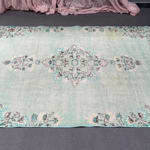 Alfombra Turca Vintage, Alfombra Grande de 4.8x8.4 pies (145x256 cm), Alfombra de Lana con Puntos Azules - Product Image 5