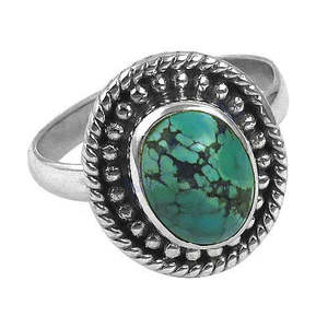 Women's 925 Sterling Silver Geometric Vintage <b>Turquoise</b> Gemstone <b>Ring</b> with Bezel Setting Silver Third Party Appraisal - Product Image 1