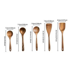 Cucharas y espátulas de madera para restaurante de hotel, juego de utensilios de cocina con soporte de madera natural - Product Image 6