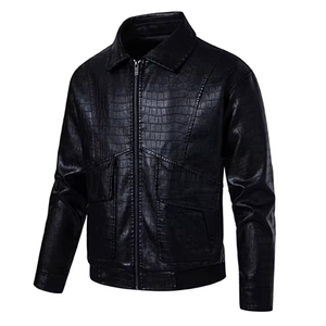 OEM Custom Made Men's Classic <b>Leather</b> <b>Jacket</b>-High Quality Durable Stand Collar Front Logo Embossed Windproof Eco-Friendly - Product Image 4