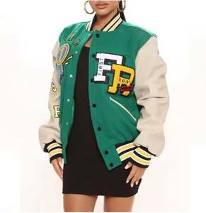 2025 collège équipe nouvelle lettre broderie personnalisé culture bouton up Varsity Bomber veste femmes - Product Image 1