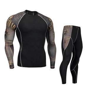 Mallas de compresión deportivas de manga larga para hombre, conjunto de entrenamiento de gimnasio activo de 2 piezas, monos y monos deportivos de etiqueta privada - Product Image 4