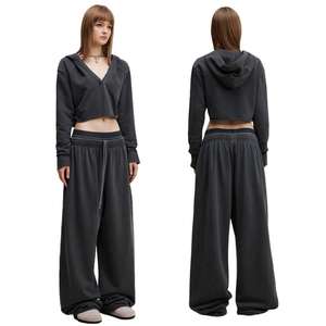 Pantalon Cargo en coton épais de haute qualité 240g pour femmes décontracté Double taille couleur unie coupe ample pleine longueur - Product Image 1