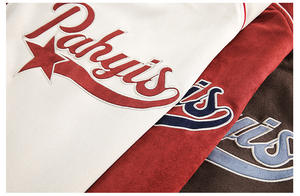 Fabricante personalizado Retro Carta Sudadera con capucha de gran tamaño Patchwork 100% algodón Cardigan <span class=keywords><strong>Cardie</strong></span> Uniforme de béisbol para hombres y mujeres - Product Image 6