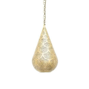 Handcrafted Moroccan <b>Hanging</b> Lamp Antique Gold Metal Pendant Light <b>Ceiling</b> Fixture With Intricate Cutwork Design For Home - Product Image 3