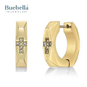 Venta caliente 925 Plata esterlina 18K Oro Iced Accent Cross Huggie Pendientes de Aro para hombres Joyería de hip hop - Product Image 2