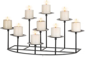 Vente en gros de fournitures personnalisées de décoration de mariage, ensemble de 3 bougeoirs à piliers dorés en métal - Product Image 3