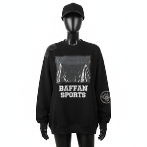 Sudadera Extra Grande para Mujer, de Algodón y Felpa, Color Negro, con Panel de Vinilo en el Pecho, Bordado con Logotipo Personalizado, Transpirable - Product Image 1