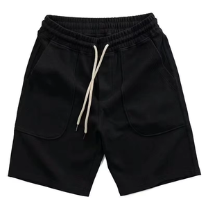Shorts Bermuda en Coton Noir pour Hommes avec Cordon de Serrage et Poches, Style Décontracté, Taille Moyenne, Tissu Tricoté Respirant - Product Image 3