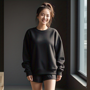 Épaule tombante Femmes Noir Casual Baggy Square Neck Winter Streetwear Mid-Weight Fleece Sweatshirt Personnalisable Haute Qualité - Product Image 6