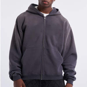 Sweat-shirts à capuche décontractés surdimensionnés en molleton français 100% coton à fermeture éclair pour hommes, poids lourd, personnalisés - Product Image 2