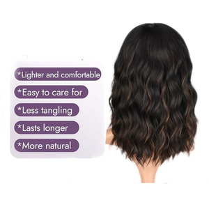 Perruque Black Highlight pour femmes avec frange cheveux synthétiques résistants à la chaleur 14 pouces longueur d'épaule perruque parfaite pour la fête quotidienne - Product Image 4