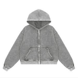 Sweat à capuche oversize délavé à l'acide tendance pour homme, décontracté, manches longues, 100% coton molletonné, épaules tombantes, fermeture éclair, sweat à capuche pour homme - Product Image 2