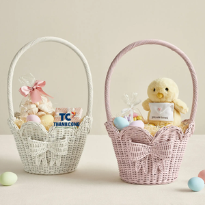 ตะกร้าหวายทรงหอยพัดสไตล์โบฮีเมียนสำหรับใส่อาหารอีสเตอร์อุปกรณ์ตกแต่งโต๊ะอีสเตอร์สำหรับเด็กดีไซน์น่ารัก - Product Image 1