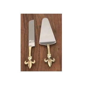 Couteau et serveur en acier inoxydable de conception de luxe en laiton pour poignée de conception de fleur de tige en laiton pour couteau et serveur - Product Image 5