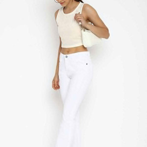 Women's <b>White</b> <b>Crop</b> <b>Top</b> O-Neck Sleeveless Knitted Solid Color Regular Fit Lace Decoration Breathable Spring Summer Casual - Product Image 2