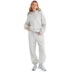 ชุดเสื้อนอกมีฮู้ด2ชิ้นโอเวอร์ไซส์ของผู้หญิงสำหรับใส่ในเลานจ์ฤดูหนาวผ้าทอแฟชั่นฤดูใบไม้ร่วงระบายอากาศได้ดี - Product Image 2