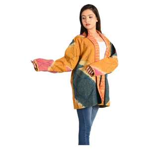 Chaqueta de algodón Reversible Vintage para mujer, abrigo bohemio con estampado Floral, tela tejida reciclada, informal para todo Otoño Invierno Primavera - Product Image 3