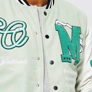 Veste universitaire avec manches en cuir contrasté et blouson bomber de baseball en laine mélangée vêtements d'extérieur streetwear décontractés - Product Image 4