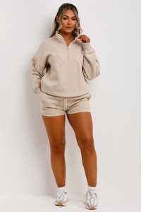 Conjunto de sudadera y pantalones cortos con media cremallera para mujer de 2 piezas con avena personalizada al por mayor, conjunto de sudadera y Pantalón corto con capucha para mujer, conjunto de 2 piezas para mujer - Product Image 3