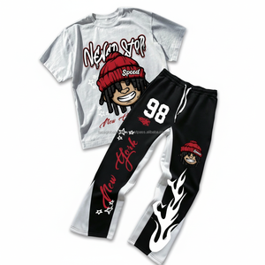 Mens Streetwear <b>T</b>-Shirt Jogger Set High Quality Cotton Eco-Friendly Lightweight Printed <b>Track</b> Pants Custom Cartoon Print 220/240 - Product Image 3