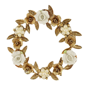 Metal Gold <b>Flower</b> & Leaf Wreath <b>Decorative</b> <b>Wall</b> Hanging Wreath for Home Front Door <b>Wall</b> <b>Decorative</b> Metal Wreath - Product Image 1