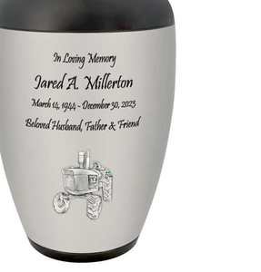 โกศบรรจุอัฐิสำหรับผู้ใหญ่ รูปทรงรถไถนา สำหรับชาวนา งานเกษตร  พร้อมสลักชื่อได้  วัสดุอะลูมิเนียม  สำหรับงานศพ - Product Image 2