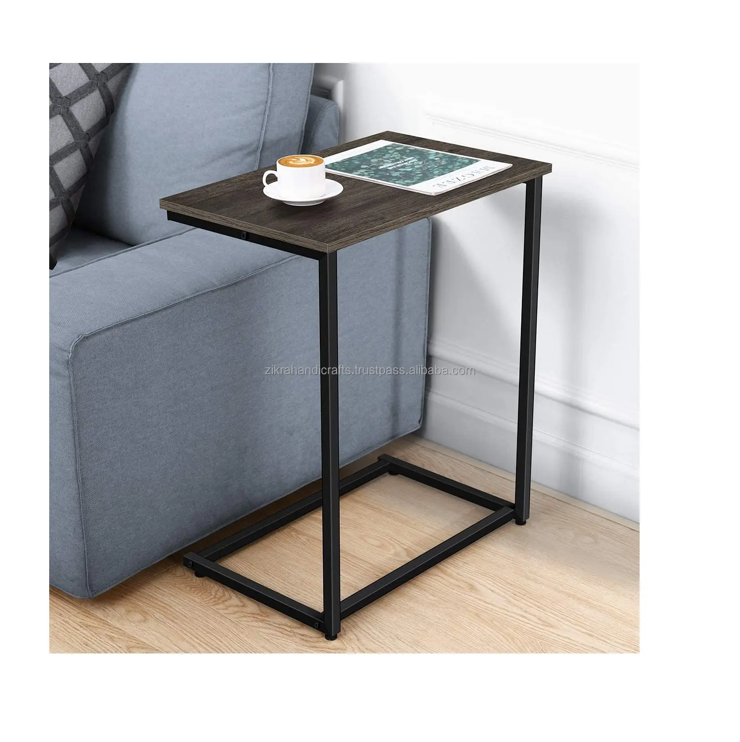 Sıcak satış oturma odası mobilya yuvarlak kahve sehpası Metal çerçeve ahşap üst yeni tasarım siyah sehpa Modern tasarım