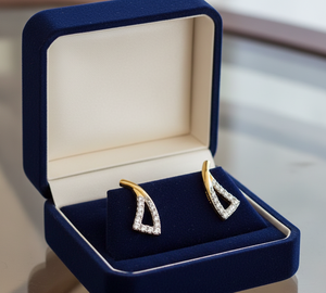 Modernos Pendientes Geométricos de Diamantes en Dos Tonos de Oro, Elegantes Triángulos Curvos, Joyería Fina para Mujer, Aniversario - Product Image 5