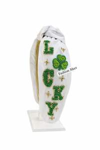 Custom Beaded Headband For Women Good Luck And Clover Design Party And Festival Hairband - Product Image 2