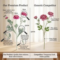 Fleurs artificielles en soie floquée de style nordique à 3 têtes, lotus et ranunculus, pour la décoration de la maison, de mariages et d'événements DIY