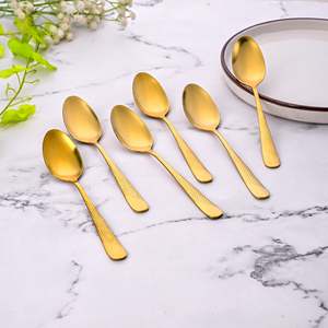 Cucharas de Cena de Acero Inoxidable 304 Doradas Martilladas, Ecológicas, Desechables, Juego de 6 con Mango Largo y Acabado Espejo para Fiestas y Bodas - Product Image 1