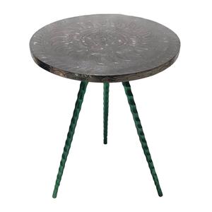 Aluminium <b>Round</b> <b>Table</b> With Embossing And Bottom Three Legs Nickel Finished Metal <b>Round</b> Coffee Or <b>Side</b> <b>Table</b> For Home Furniture - Product Image 1