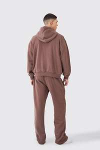 Wholesale XXL Printed Acid Washed Chocolate 2-Piece Streetwear <b>Oversized</b> Boxy Cropped Zipper <b>Hoodie</b> Baggy Sweatpants <b>Fleece</b> - Product Image 2