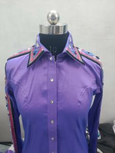 100 pour cent de verre matériel Western Showmanship chemise d'équitation équestre lavande Stretch taffetas Blings cheval de haute qualité - Product Image 4