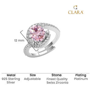 CLARA Bague Solitaire Géométrique Romantique en Argent Sterling 925 pour Homme, Taille Ajustable, avec Morganite Rose Malin et Platine - Product Image 5