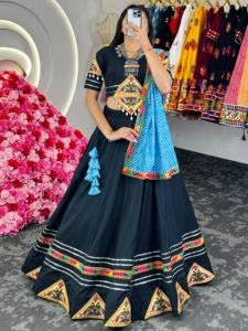 Dandiya ชุดเต้นรำ choli-navratri, เฉพาะอินเดียดั้งเดิม chaniya choli-navratri เครื่องแต่งกายเทศกาล-กระโปรงพิมพ์ลายบล็อกมือ - Product Image 5
