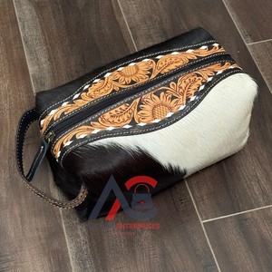 กระเป๋าจัดเก็บเครื่องสำอางหนังวัวลายดอกไม้สไตล์ตะวันตกของผู้หญิงแฟชั่นใหม่อุปกรณ์จัดระเบียบอุปกรณ์แต่งหน้า - Product Image 1